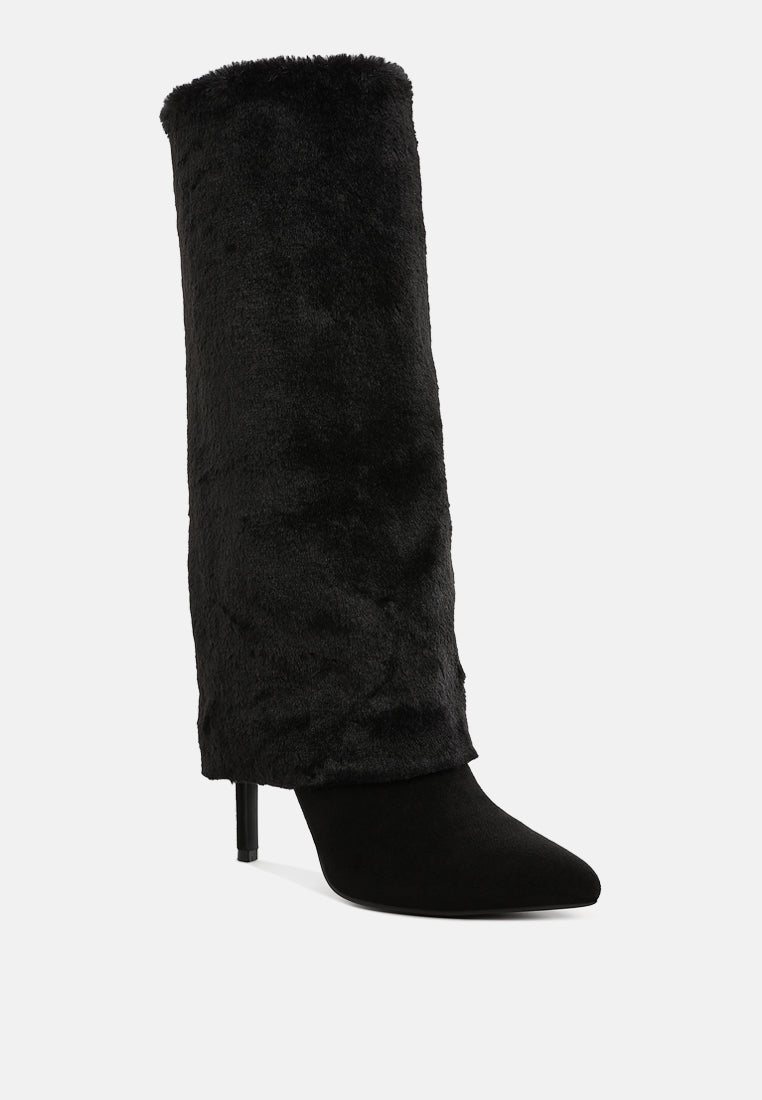 women fold-over calf-high boots#color_black