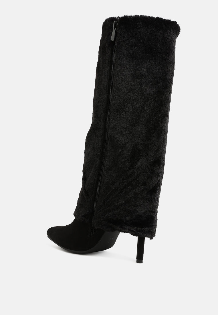 women fold-over calf-high boots#color_black