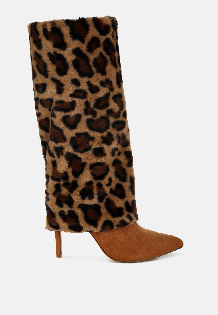 women fold-over calf-high boots#color_leopard
