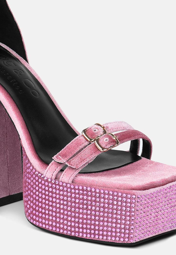 women high platform diamante lace up sandals#color_pink