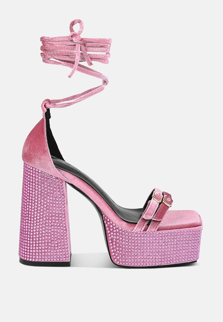 women high platform diamante lace up sandals#color_pink