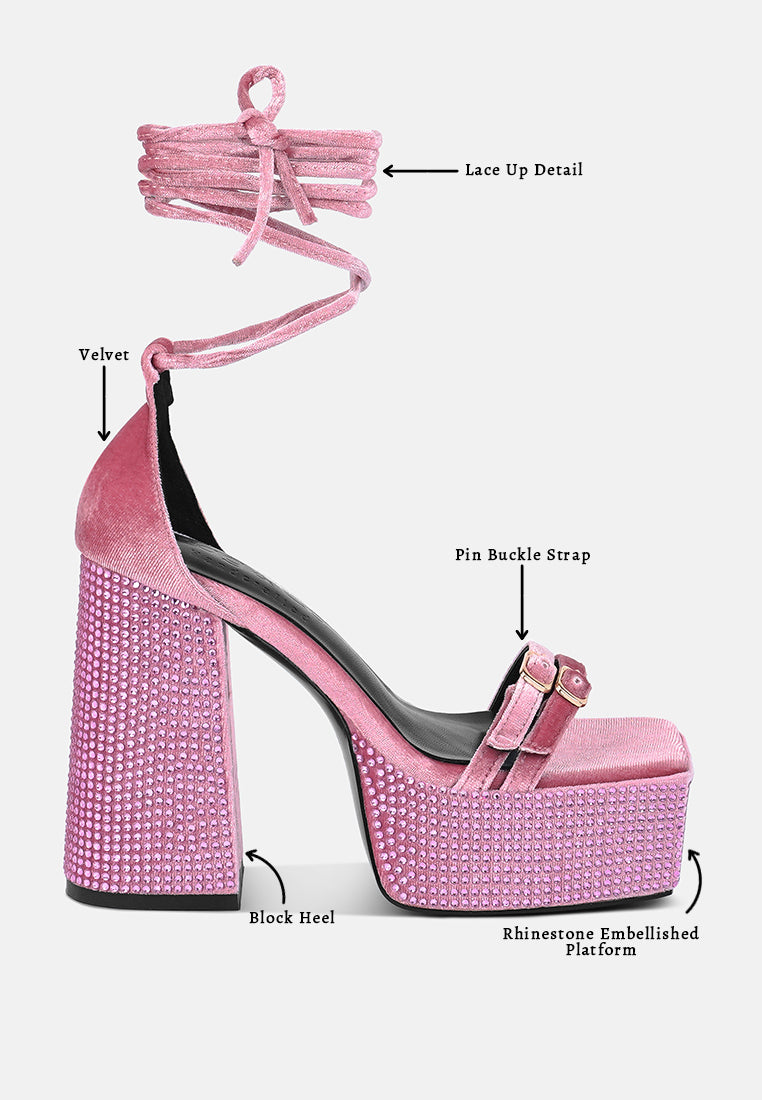 women high platform diamante lace up sandals#color_pink