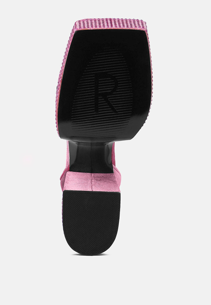 women high platform diamante lace up sandals#color_pink