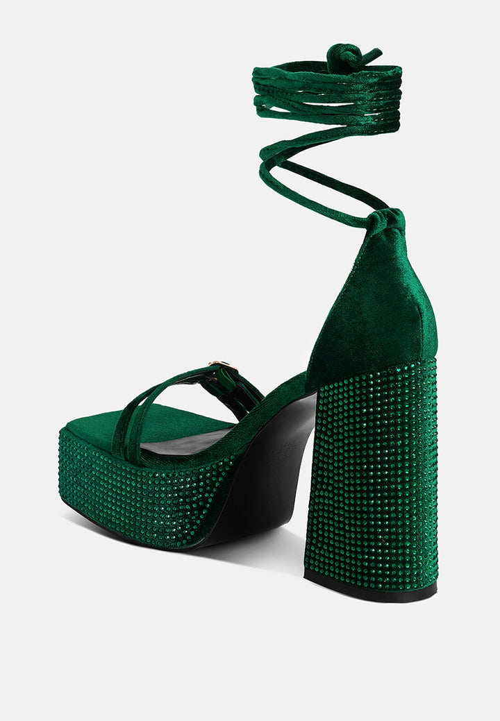 women high platform diamante lace up sandals#color_green