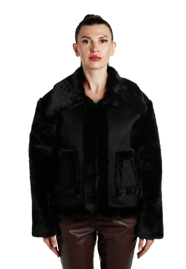 faux fur jacket#color_black