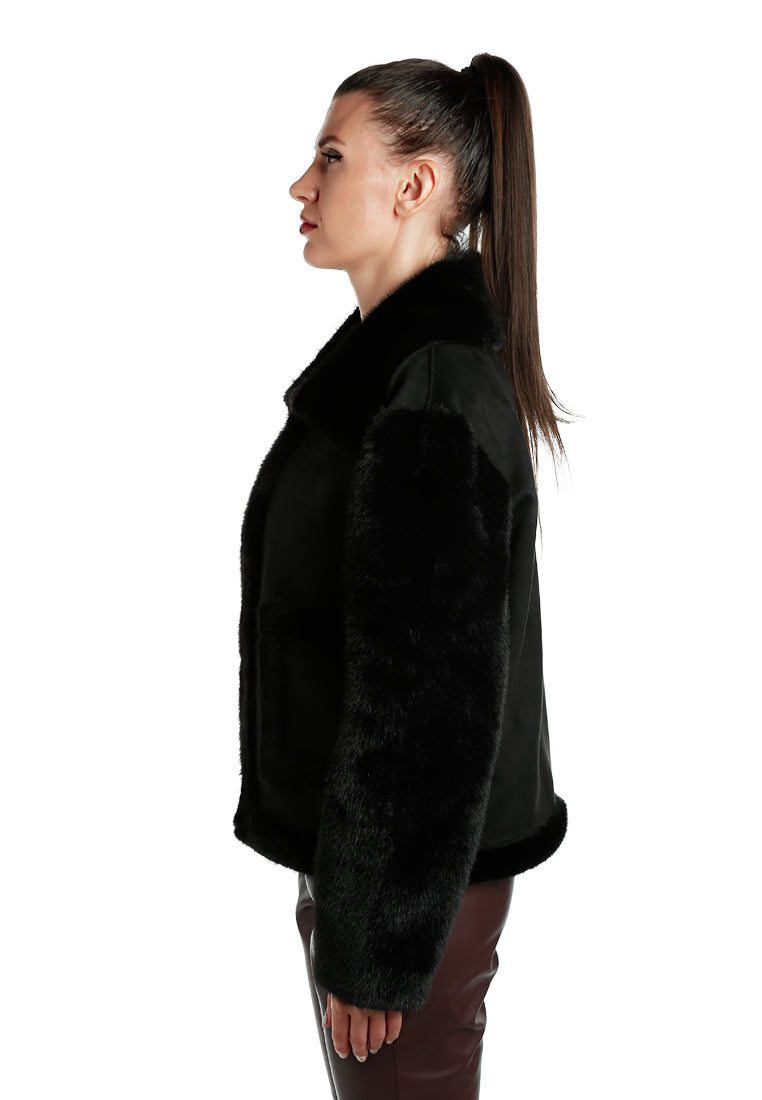 faux fur jacket#color_black