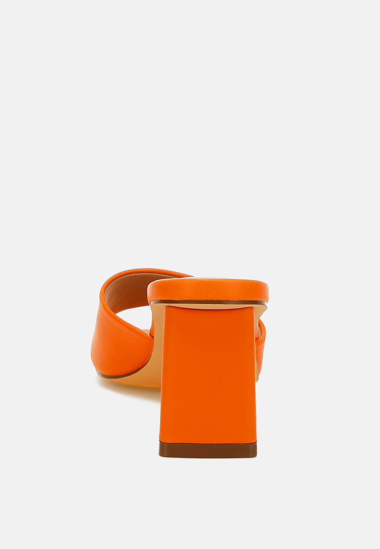 women faux leather block heel sandals#color_orange