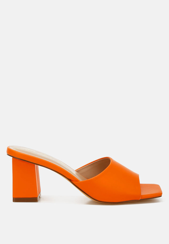 women faux leather block heel sandals#color_orange