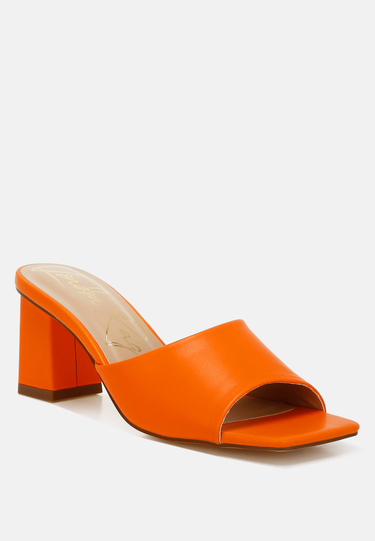 women faux leather block heel sandals#color_orange