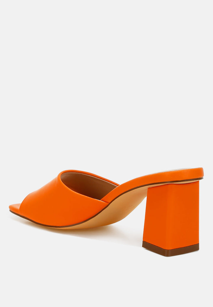 women faux leather block heel sandals#color_orange