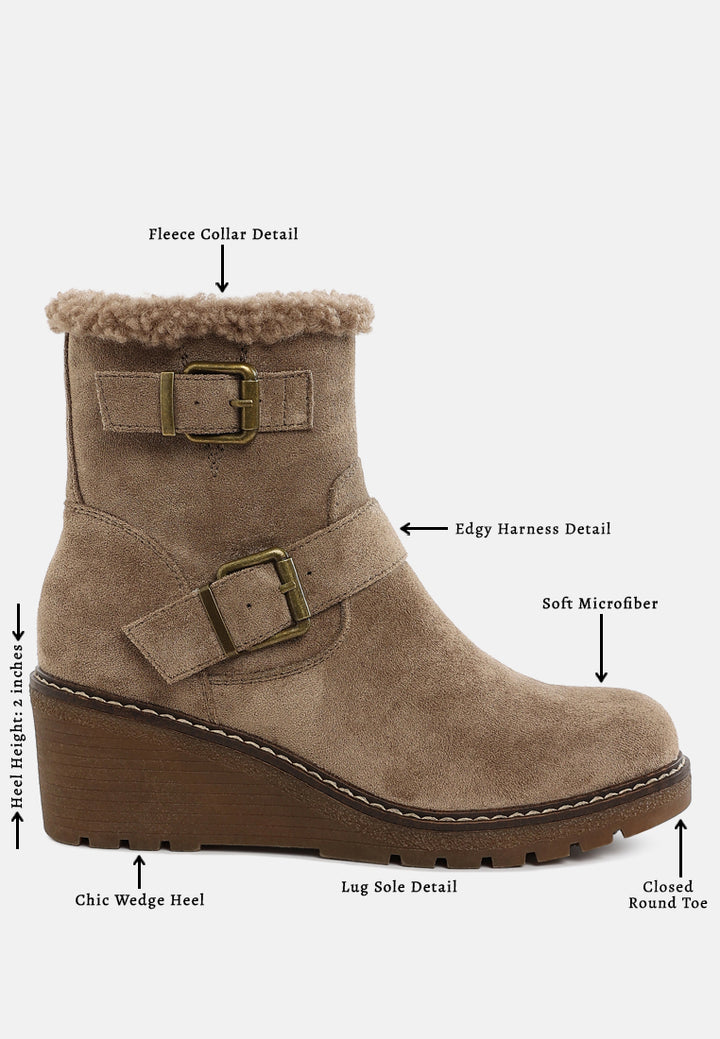 women faux fur harness boots#color_taupe