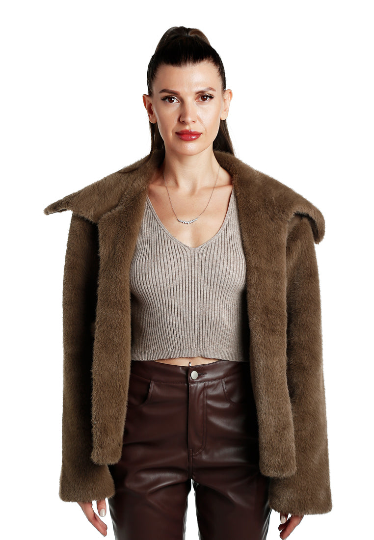 faux fur jacket#color_chocolate