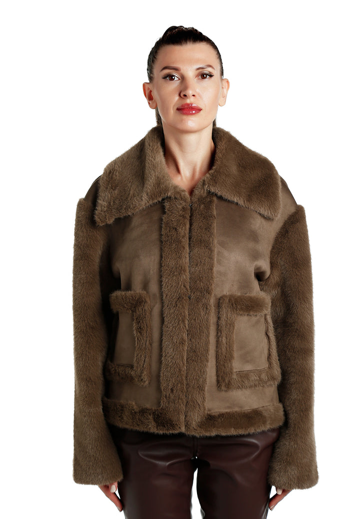 faux fur jacket#color_chocolate