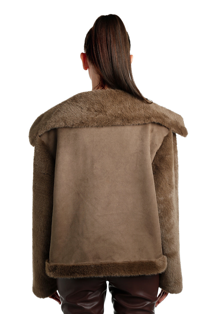 faux fur jacket#color_chocolate