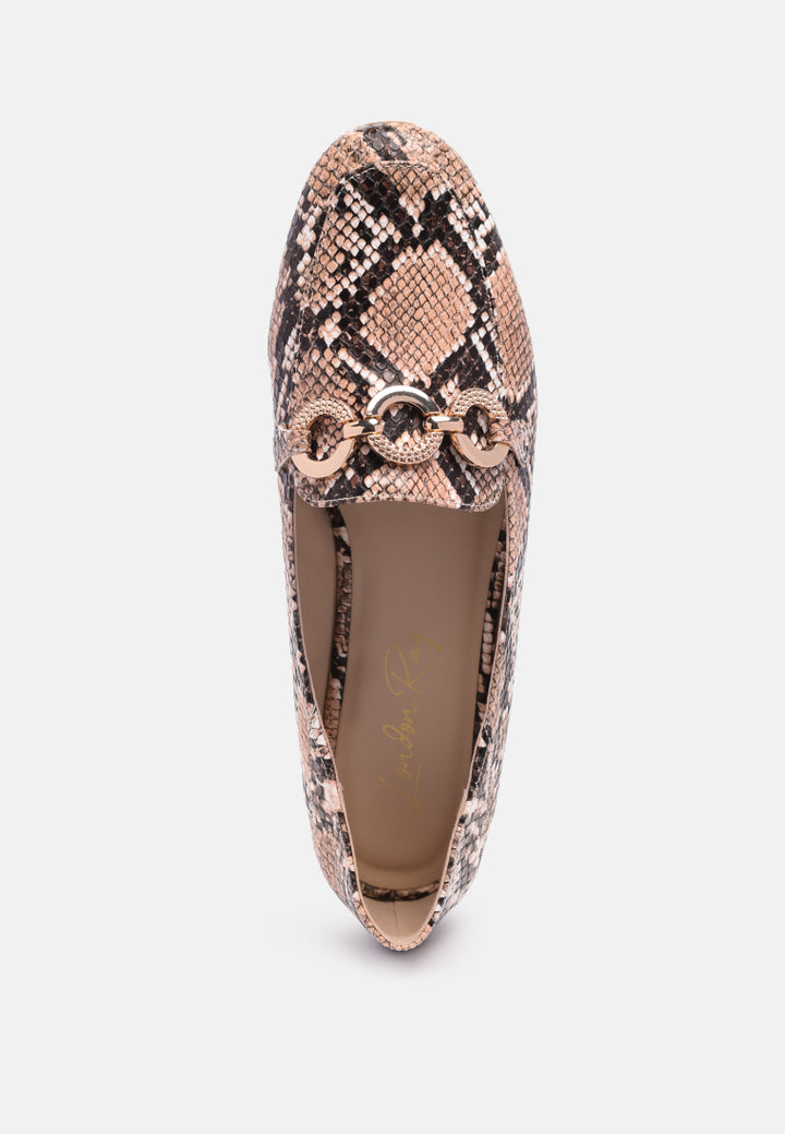 women velvet diamante buckle casual loafers#color_natural-snake