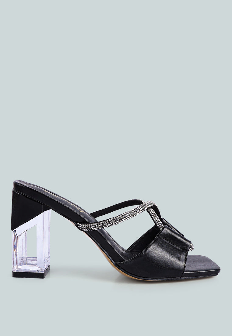 women crystal loop mid heel sandals#color_black