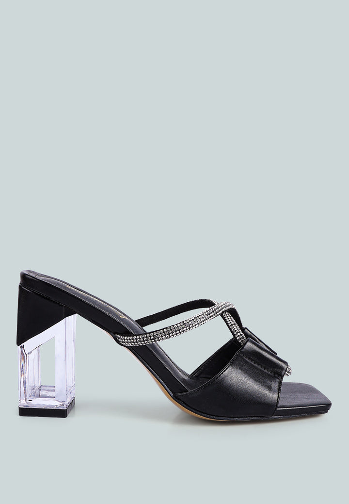 women crystal loop mid heel sandals#color_black