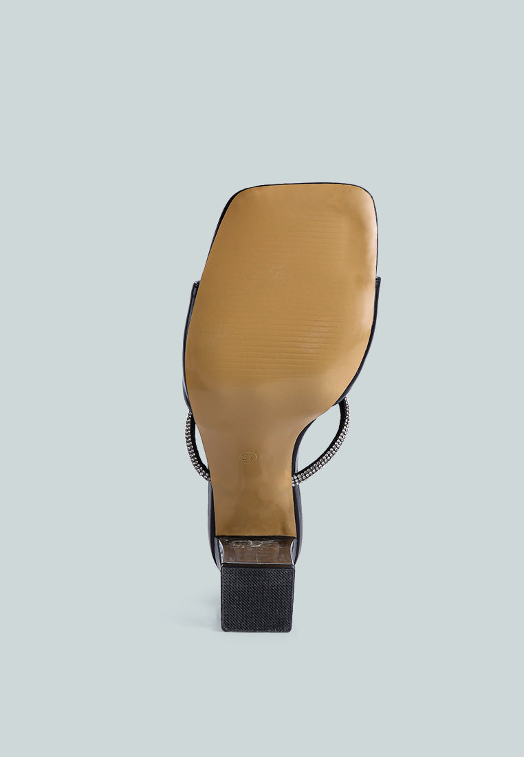 women crystal loop mid heel sandals#color_black