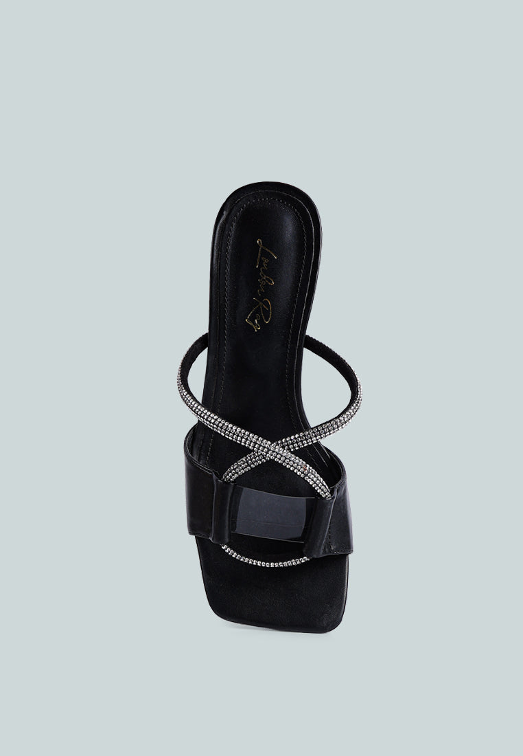 women crystal loop mid heel sandals#color_black