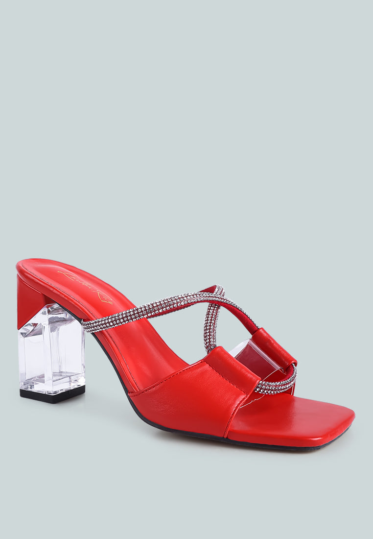 women crystal loop mid heel sandals#color_red