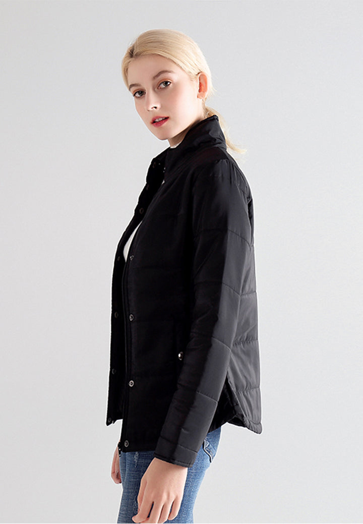 floral print high neck puffer jacket#color_black