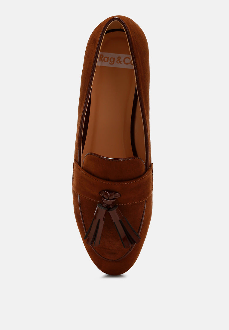 women micro suede tassel loafers#color_brown