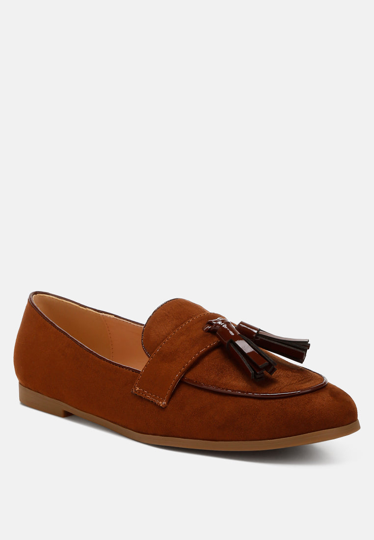 women micro suede tassel loafers#color_brown