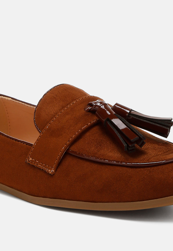 women micro suede tassel loafers#color_brown
