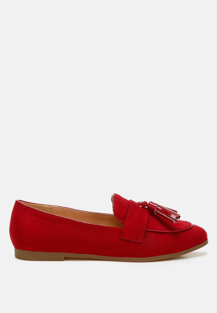 women micro suede tassel loafers#color_red