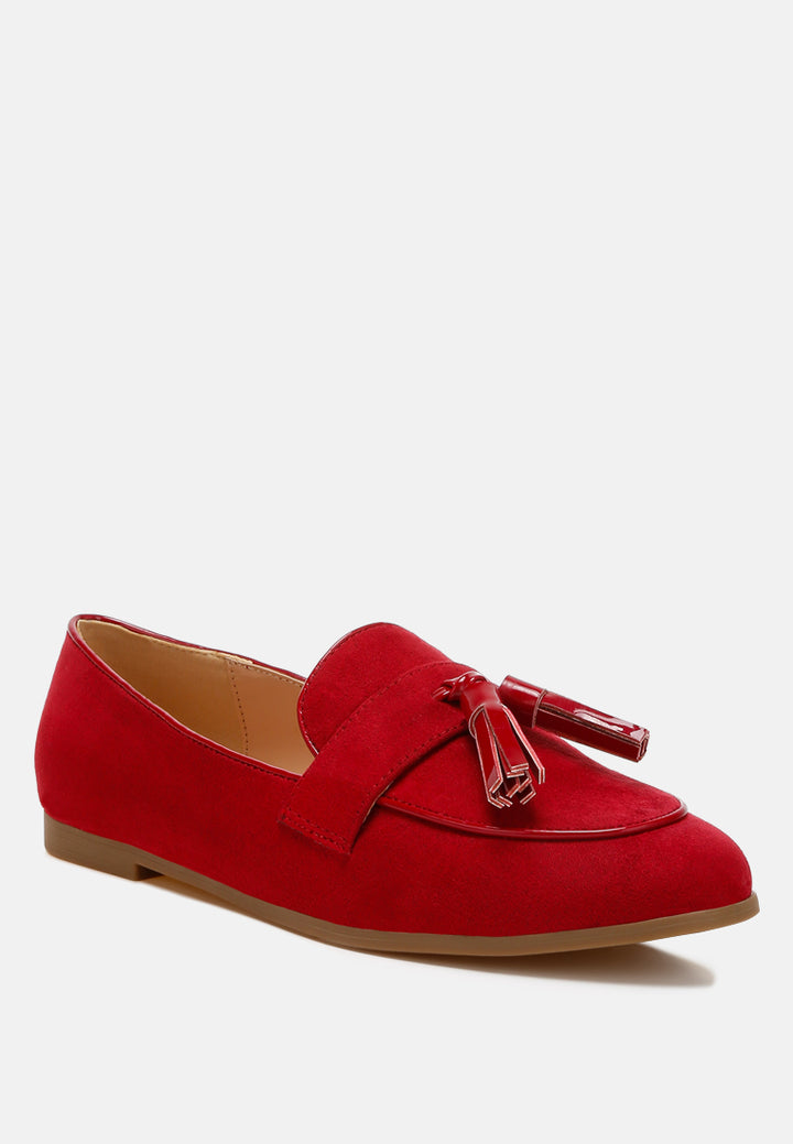 women micro suede tassel loafers#color_red