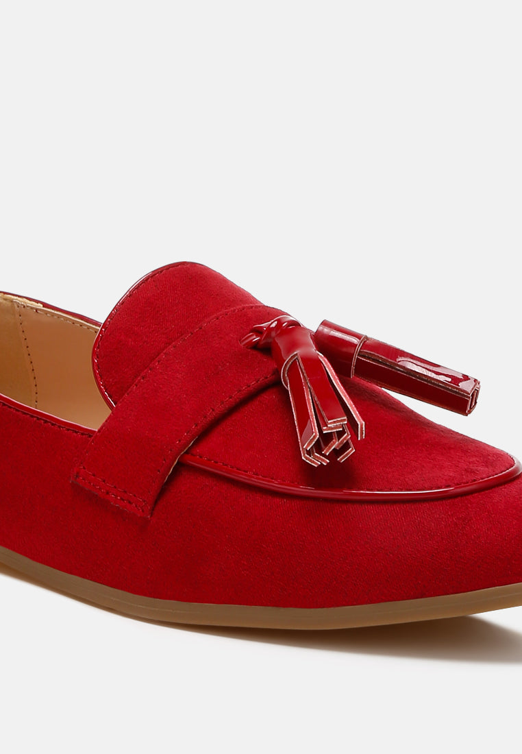 women micro suede tassel loafers#color_red