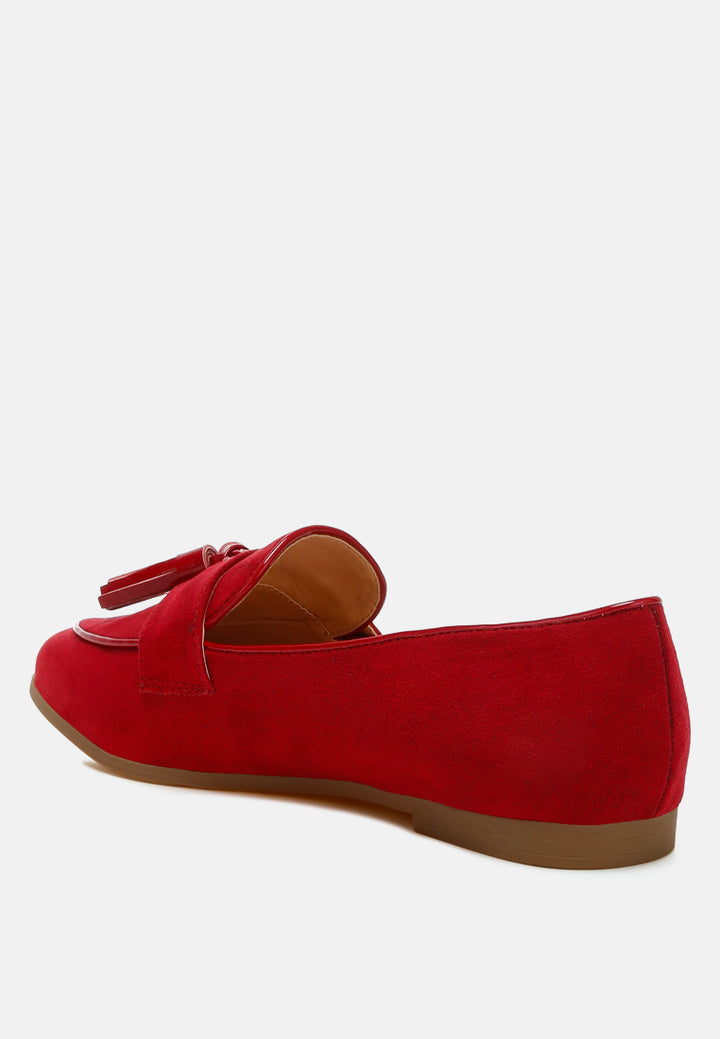 women micro suede tassel loafers#color_red
