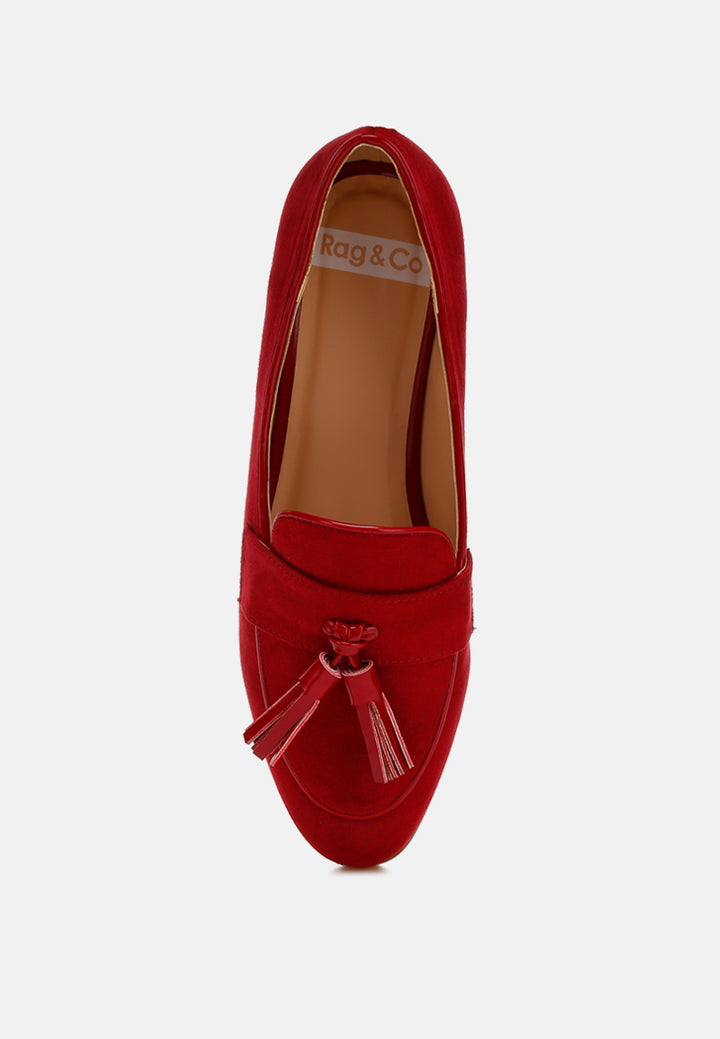 women micro suede tassel loafers#color_red