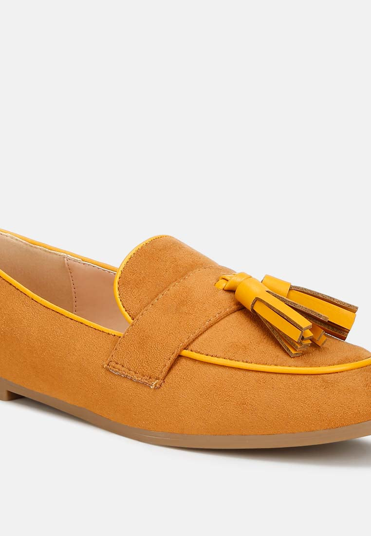 women micro suede tassel loafers#color_tan