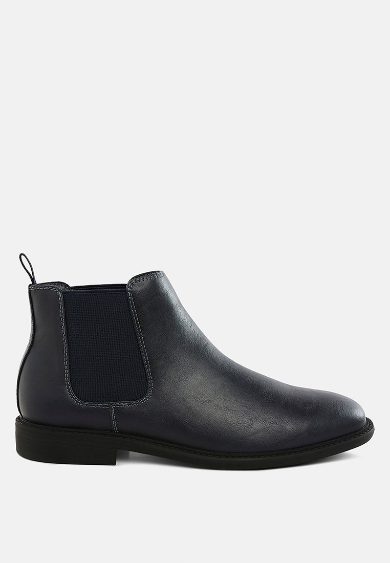 men faux leather chelsea boots#color_navy