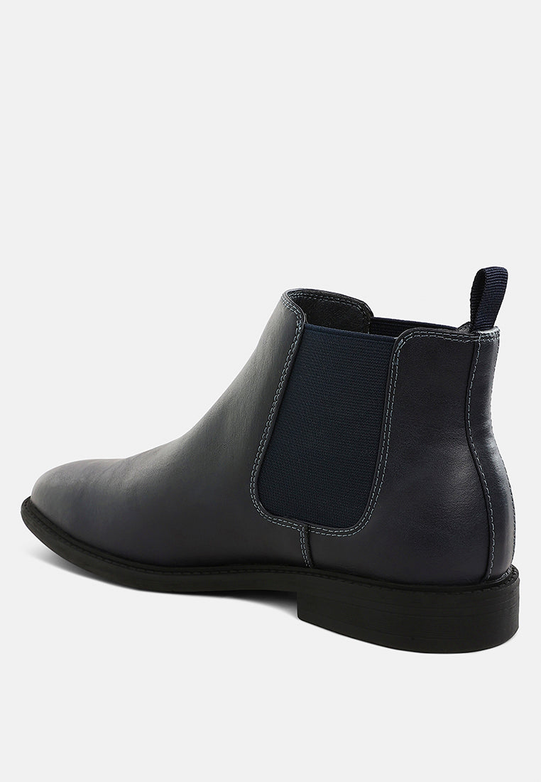 men faux leather chelsea boots#color_navy