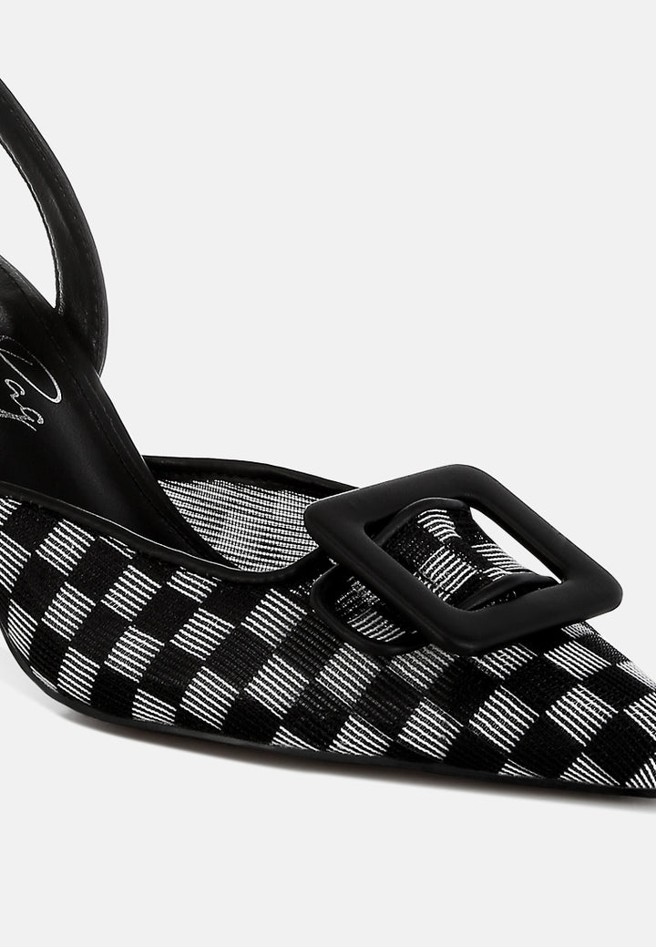 Women Mesh Checkered Pointy Stiletto Heels