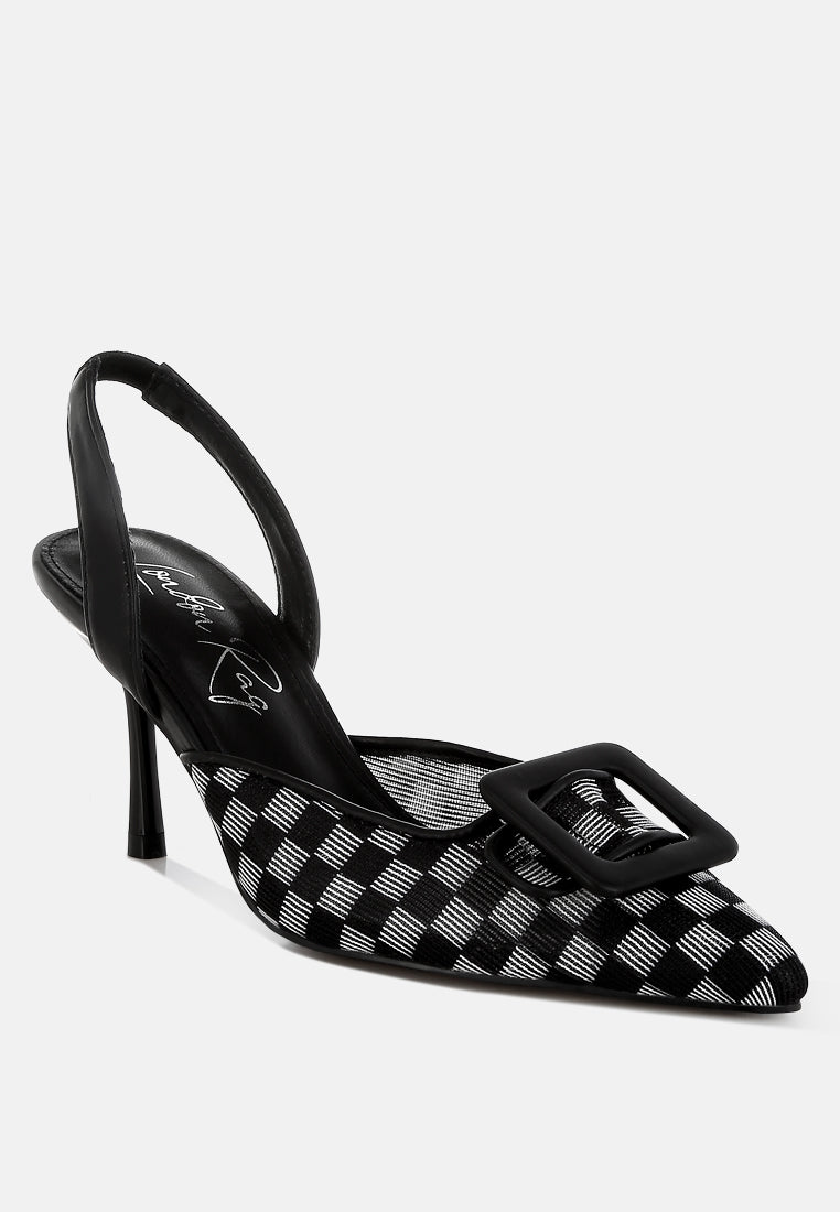 Women Mesh Checkered Pointy Stiletto Heels