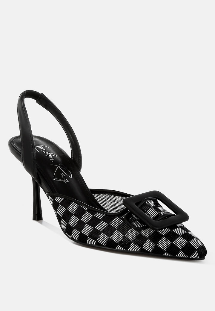 Women Mesh Checkered Pointy Stiletto Heels