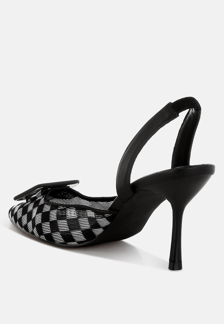 Women Mesh Checkered Pointy Stiletto Heels