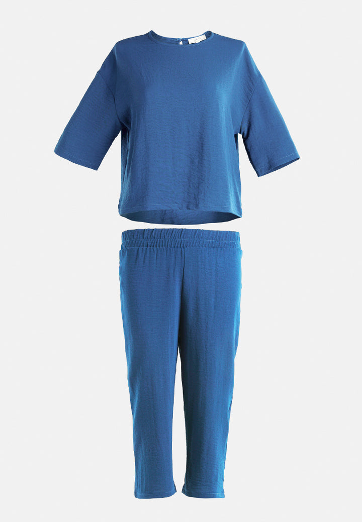 half sleeves crop top & capris coord set by ruw#color_blue