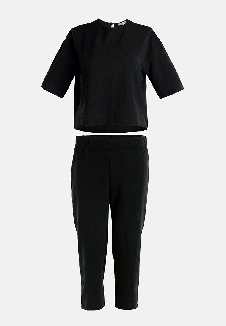 half sleeves crop top & capris coord set by ruw#color_black