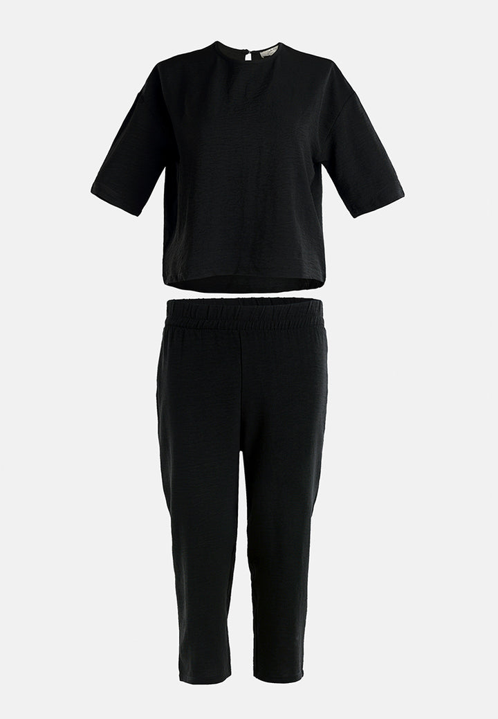 half sleeves crop top & capris coord set by ruw#color_black