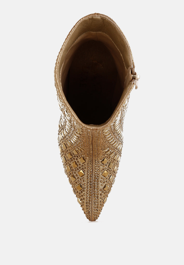 pointed toe rhinestones stiletto boots#colour_gold