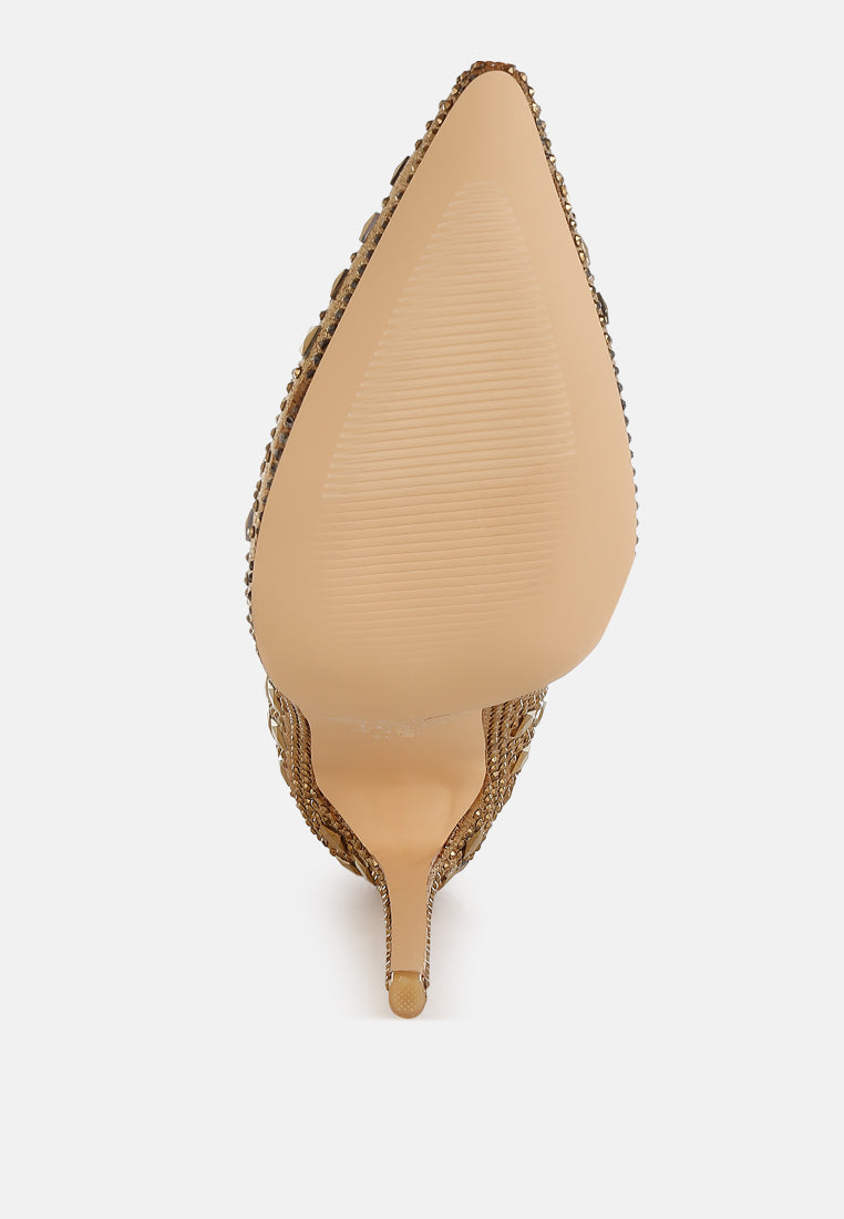 pointed toe rhinestones stiletto boots#colour_gold