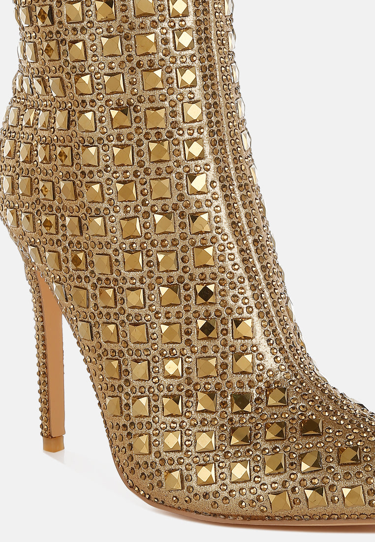 pointed toe rhinestones stiletto boots#colour_gold