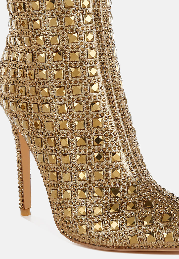 pointed toe rhinestones stiletto boots#colour_gold