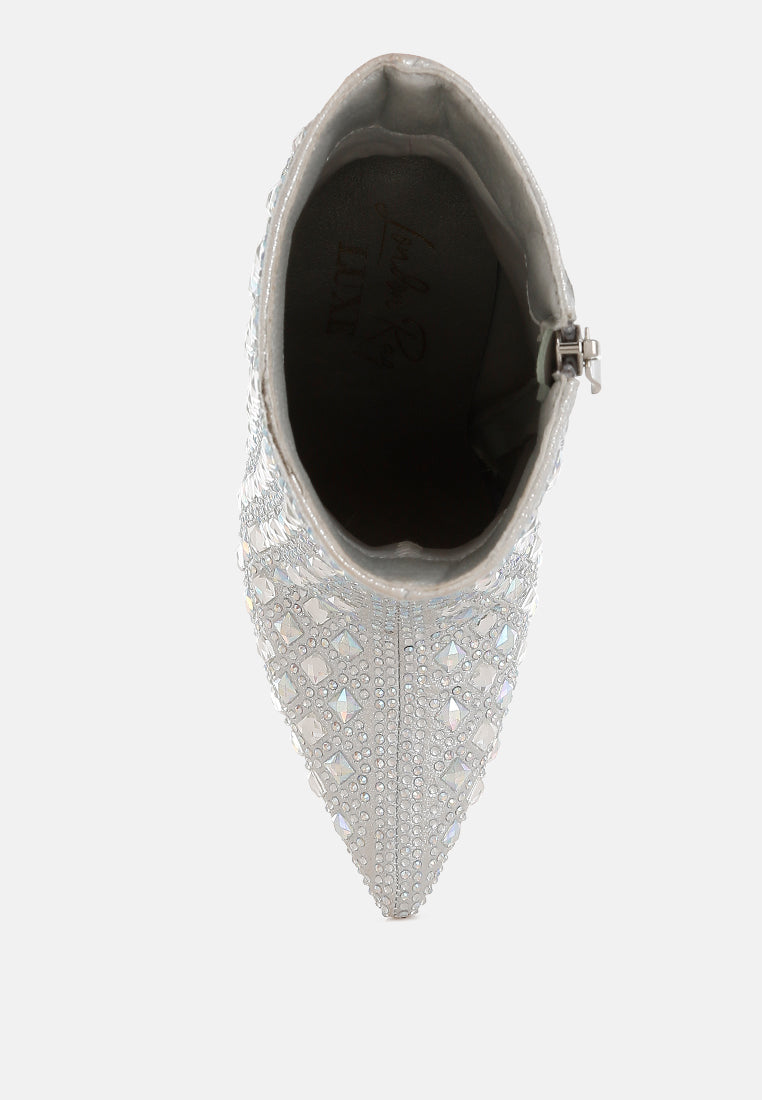 pointed toe rhinestones stiletto boots#colour_silver