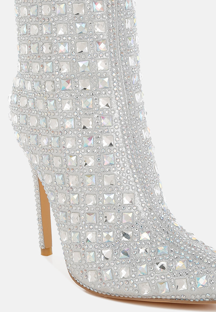 pointed toe rhinestones stiletto boots#colour_silver