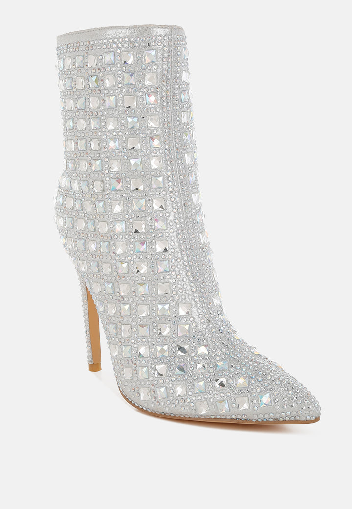 pointed toe rhinestones stiletto boots#colour_silver